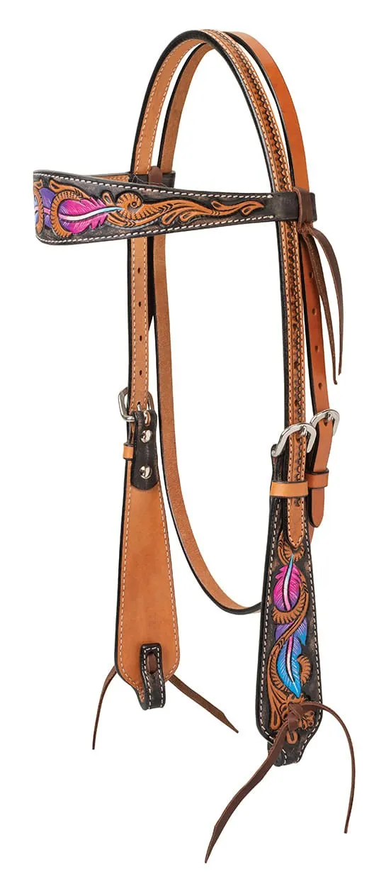 Turquoise Cross Twisted Feather Browband Headstall