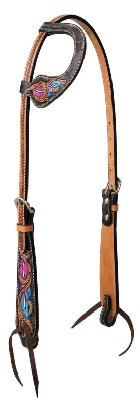 Turquoise Cross Twisted Feather Sliding Ear Headstall