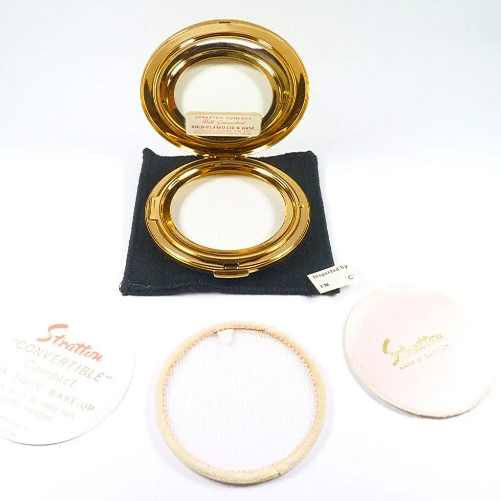 Unused Boxed Gold Plated Vintage Stratton Powder Compact 1960s