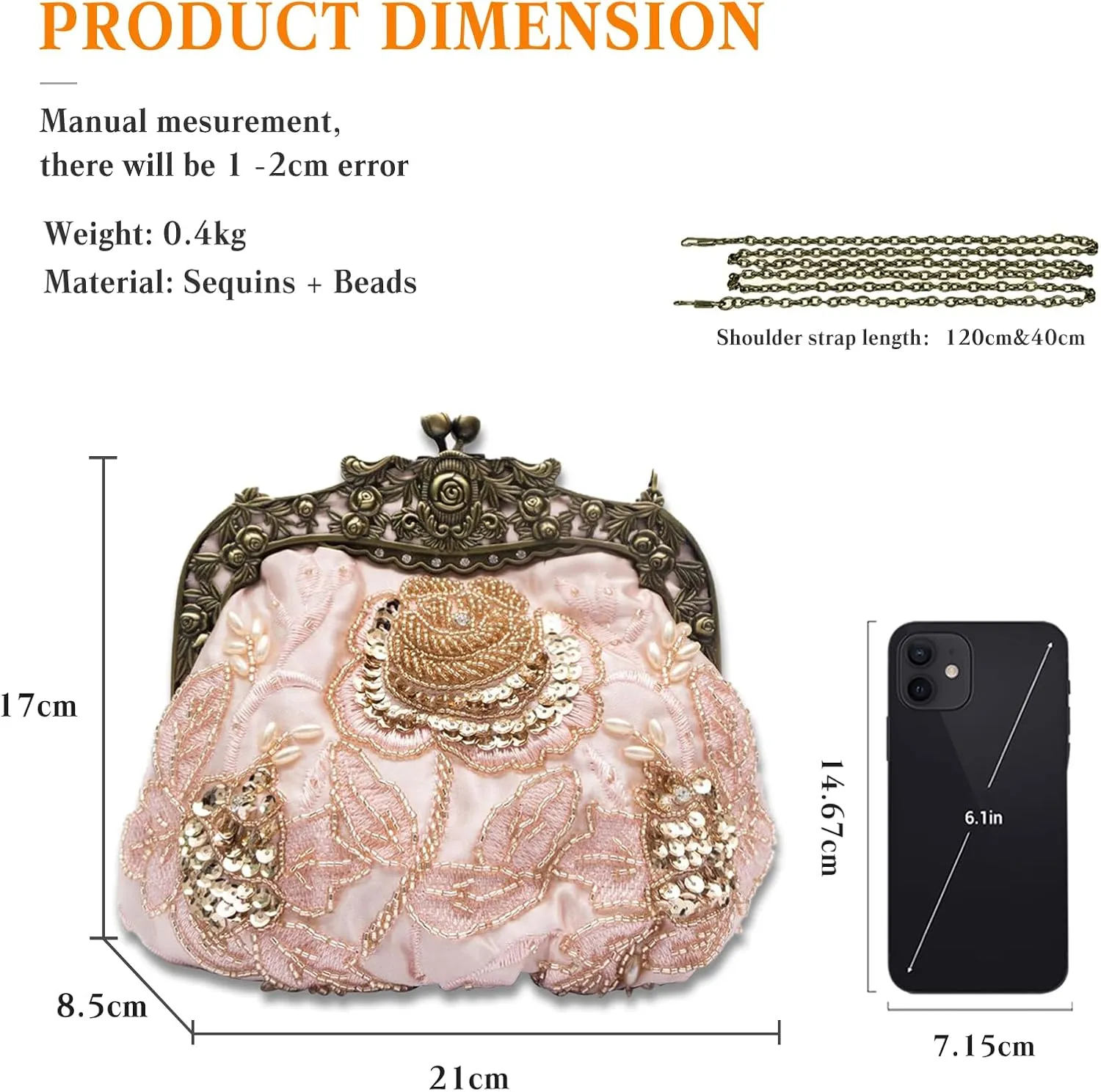 Vintage 1920s Beaded Evening Bag Pearl Clutch Bag for Women Bridal Wedding Purse Sequin Rhinestone Handbag