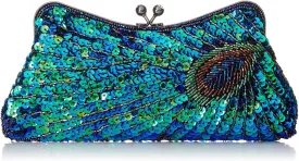 Vintage Beaded Sequin Peacock Clutch Purse Evening Bags (Blue)