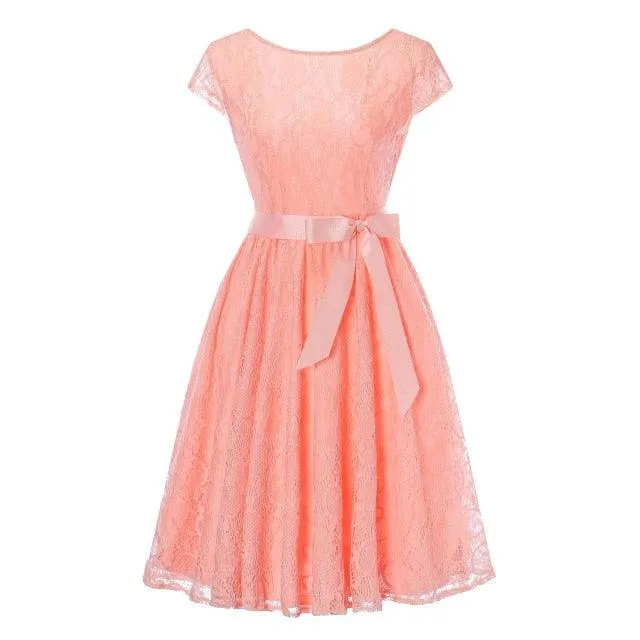 Vintage Sleeveless Belt Floral Lace Wedding Party Dress