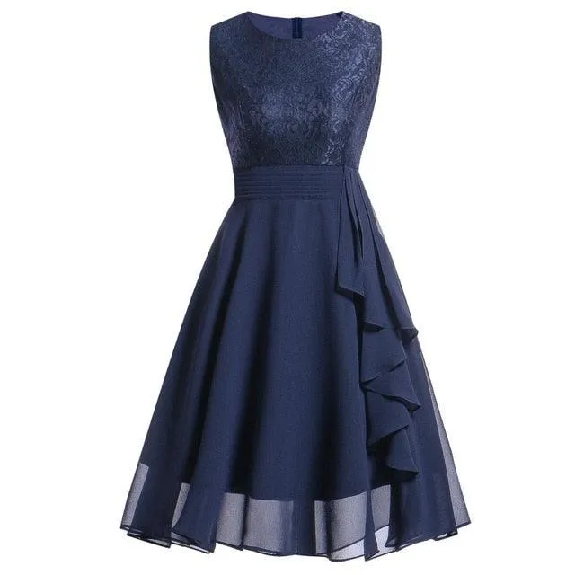 Vintage Sleeveless Belt Floral Lace Wedding Party Dress