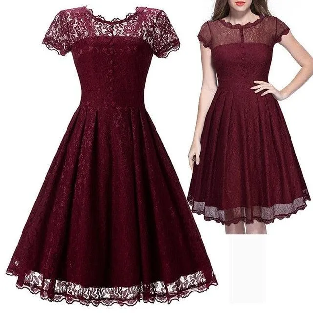 Vintage Sleeveless Belt Floral Lace Wedding Party Dress