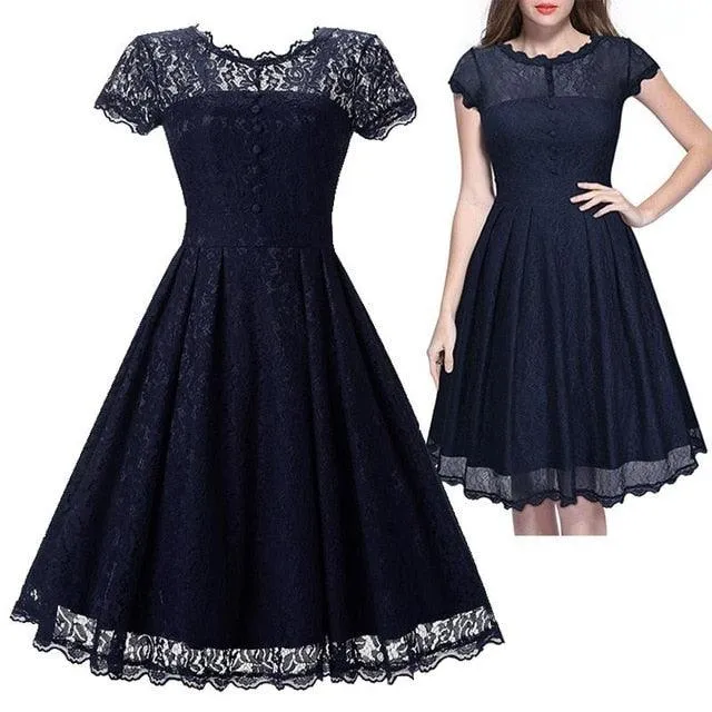 Vintage Sleeveless Belt Floral Lace Wedding Party Dress