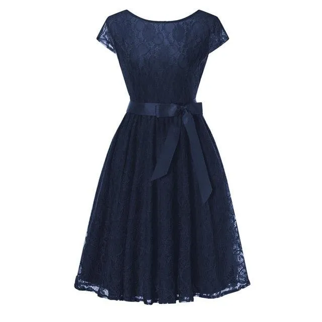 Vintage Sleeveless Belt Floral Lace Wedding Party Dress