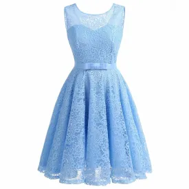 Vintage Sleeveless Belt Floral Lace Wedding Party Dress