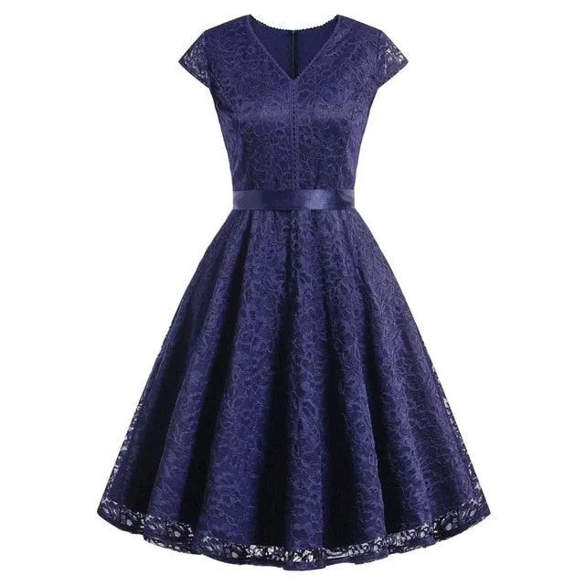 Vintage Sleeveless Belt Floral Lace Wedding Party Dress
