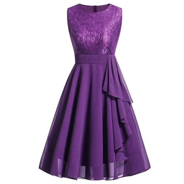 Vintage Sleeveless Belt Floral Lace Wedding Party Dress