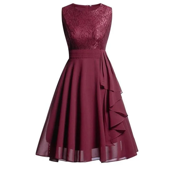 Vintage Sleeveless Belt Floral Lace Wedding Party Dress