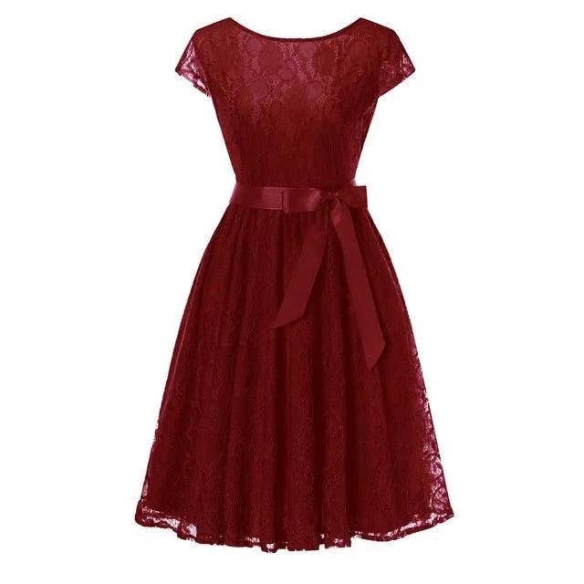 Vintage Sleeveless Belt Floral Lace Wedding Party Dress