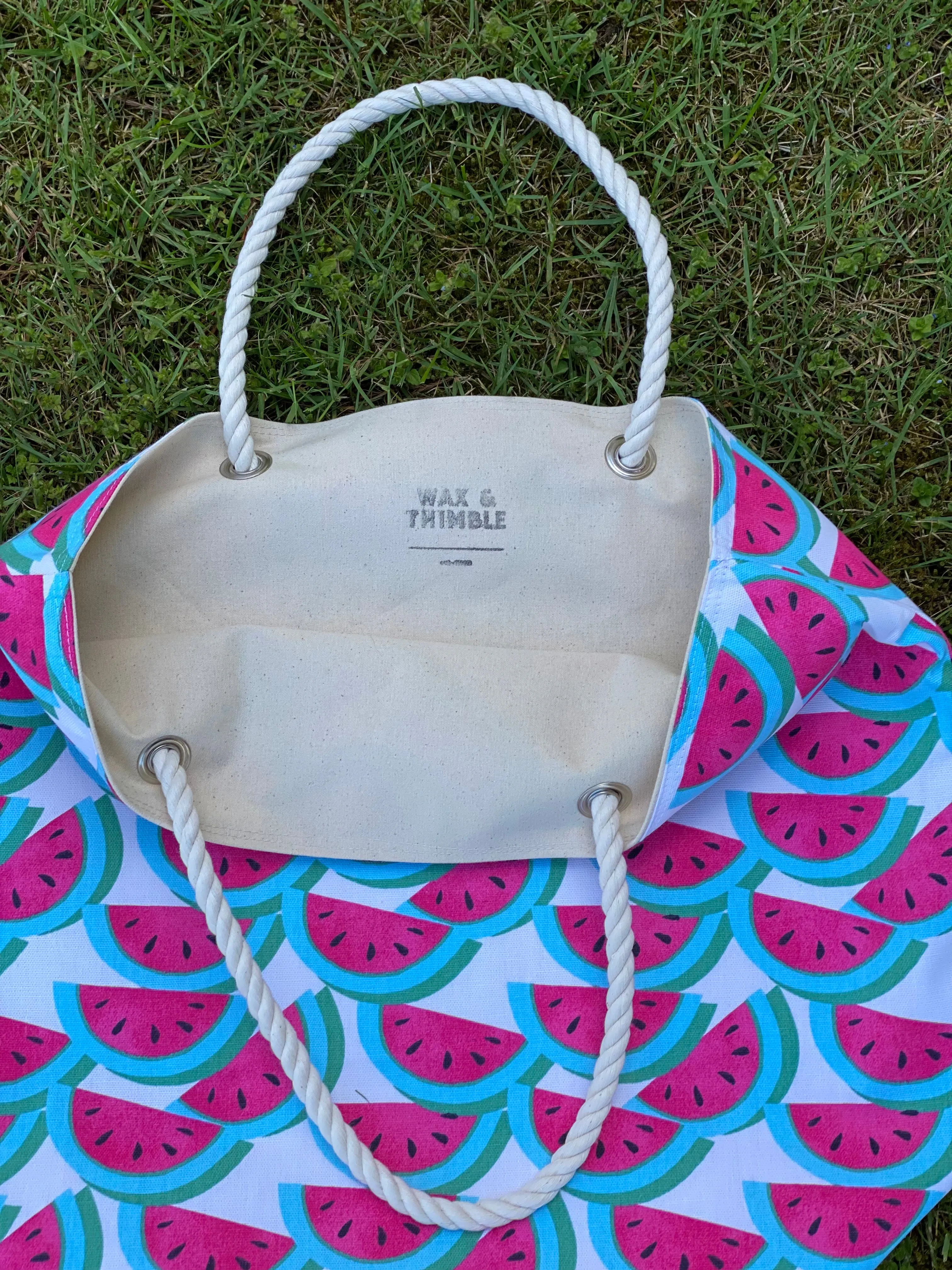 Watermelon Beach Tote with Rope Handles, Tote Bag, Beach Bag, Reusable Grocery Tote, Farmers Market Bag
