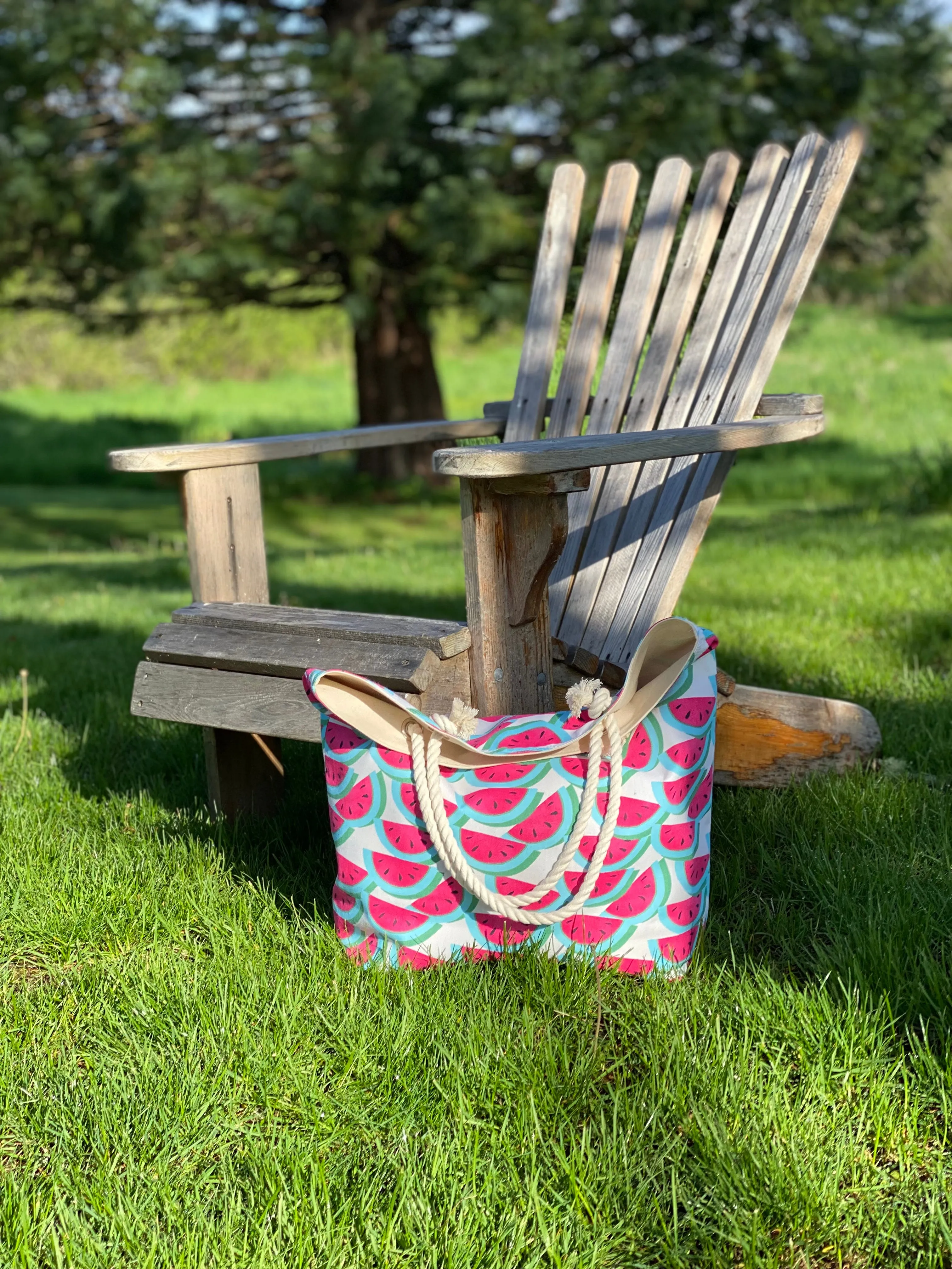 Watermelon Beach Tote with Rope Handles, Tote Bag, Beach Bag, Reusable Grocery Tote, Farmers Market Bag