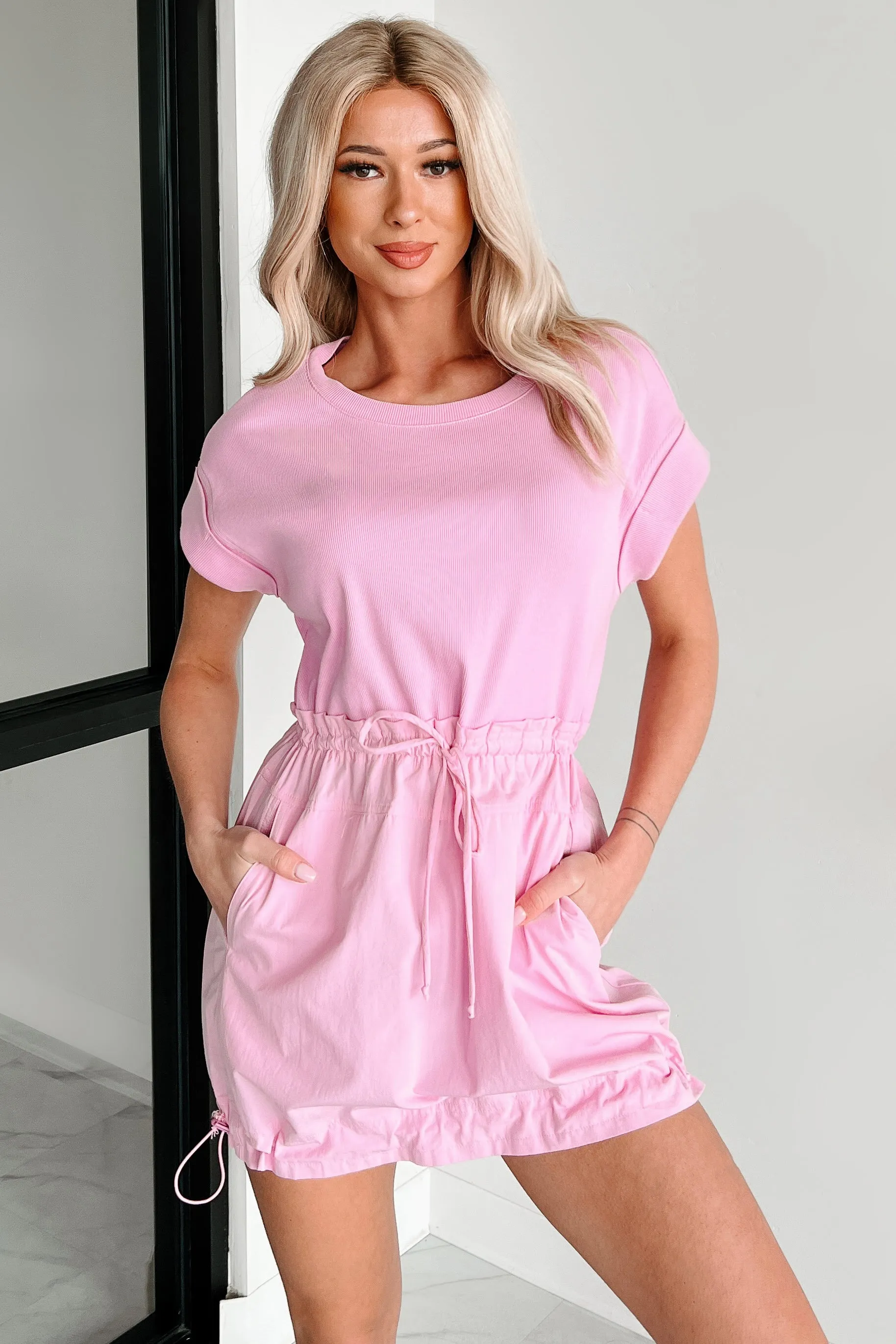 Wear It Your Way Elastic Waist Mini Dress (Pink)