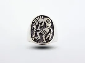 Western Inspired Kokopelli Ring Thick Band
