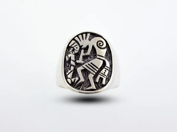 Western Inspired Kokopelli Ring Thick Band