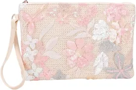 Women Floral Embroidery Beaded Clutch Purses, Woven Wristlet Sequin Summer Purse,Evening Bag for Formal Beach Party Wedding