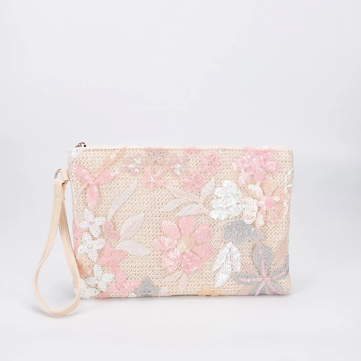 Women Floral Embroidery Beaded Clutch Purses, Woven Wristlet Sequin Summer Purse,Evening Bag for Formal Beach Party Wedding