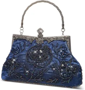 Women's Beaded Clutch Vintage Embroidery Evening Bag Sequin Rhinestone Clutch Purse Floral Crossbody Bag