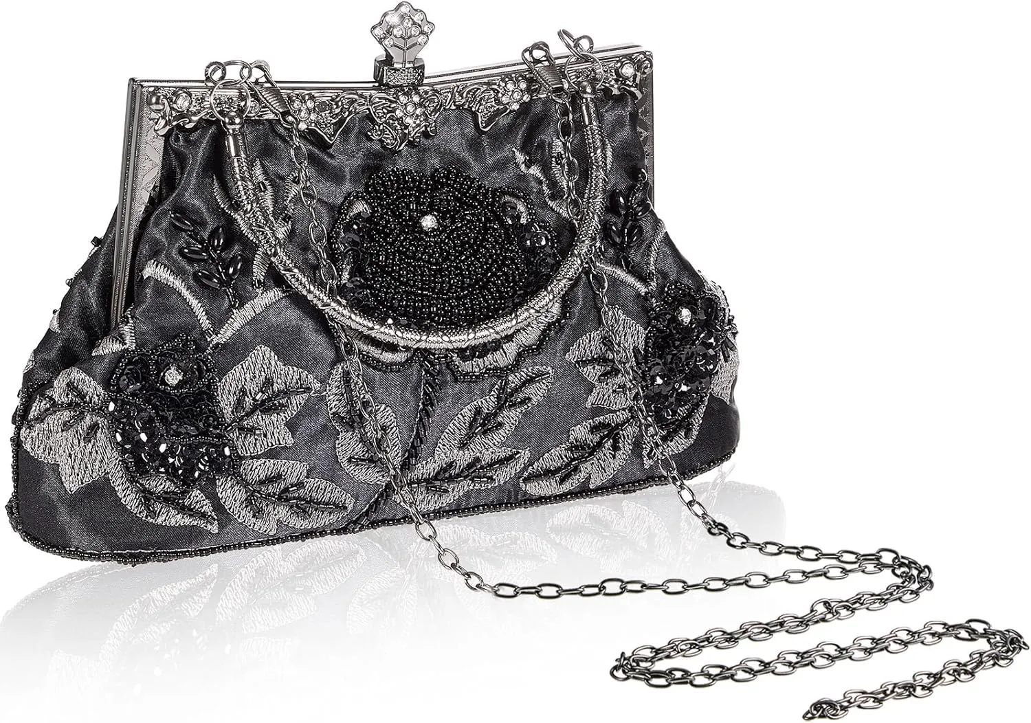 Women's Beaded Clutch Vintage Embroidery Evening Bag Sequin Rhinestone Clutch Purse Floral Crossbody Bag