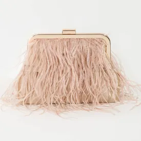 Women's Feather Fringe Clutch Bag / OLD ROSE