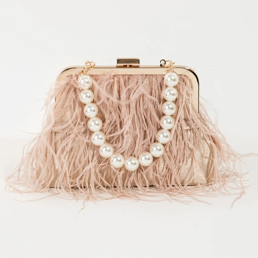 Women's Feather Fringe Clutch Bag / OLD ROSE