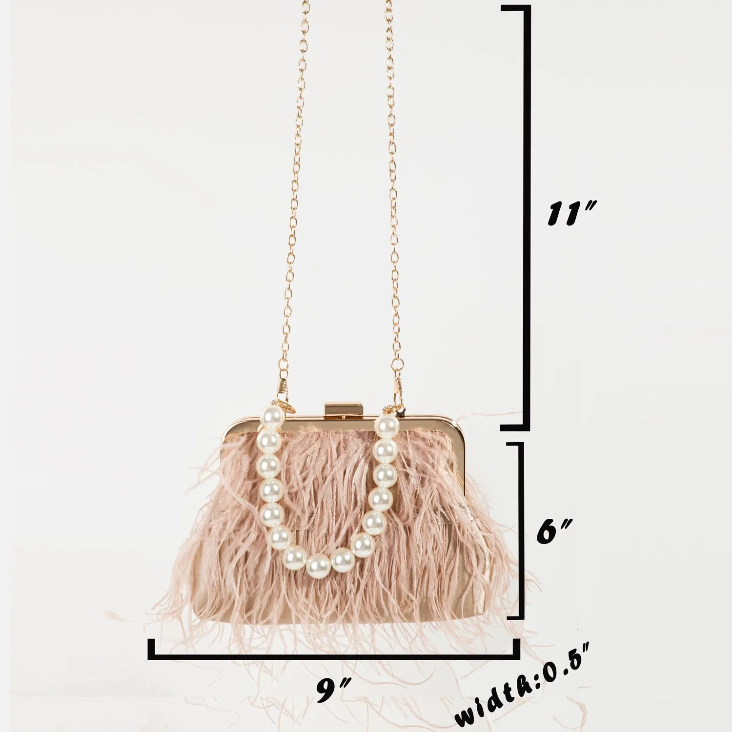 Women's Feather Fringe Clutch Bag / OLD ROSE