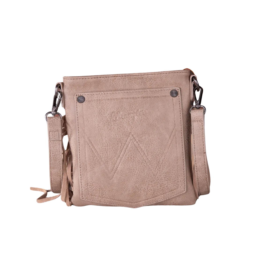 Wrangler Women's Vintage Floral Embossed Fringe Khaki Crossbody