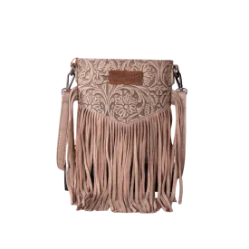 Wrangler Women's Vintage Floral Embossed Fringe Khaki Crossbody